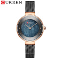 CURREN 9032 Creative Womens Watches with Stainless Steel Mesh Strap Charming Quartz Wristwatch Ladies Unique Dial Female Clock